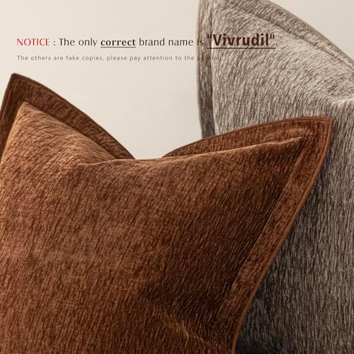 Decorative Chenille Luxury Throw Pillow Covers with Wide Edge, Textured Solid Pillowcases, Soft Velvet Cushion Cover Home Décor for Couch Sofa Chair Bed,20×20 Inch, Set of 2, Burnt Orange - Image 3