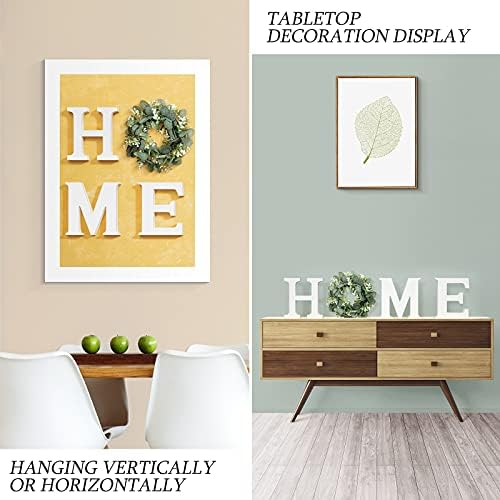 MAYICIVO Modern Wooden Home Sign with Artificial Eucalyptus Wreath, White and Beige, 13.81 inches Diameter, Wall Mount, MDF Wood, Plastic - Image 5