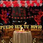 Puedo Ser Tu Novio Light Up Letters Proposal Decorations, 15Pcs 6.3" Letter Signs, 24Pcs Flameless Candles 2000Pcs Red Artificial Rose Petals 40Pcs Latex Balloons 10Pcs Heart Balloon Valentine's Day - Image 3