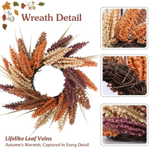 Harvest Mini Fall Wreath, 4 Pack 12in Rustic Thanksgiving Wreath - Image 3
