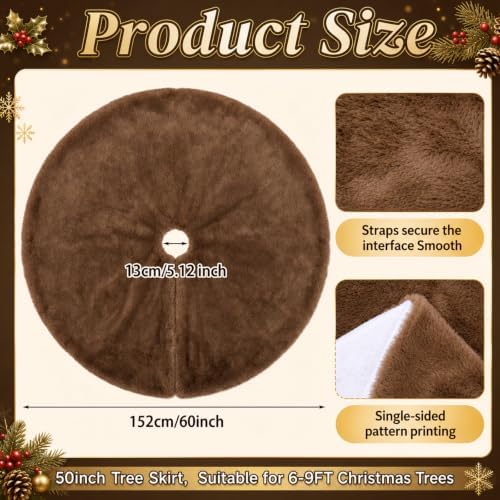 Viorawhite Dark Brown Christmas Tree Skirt, 60 Inch Large Faux Fur - Image 3