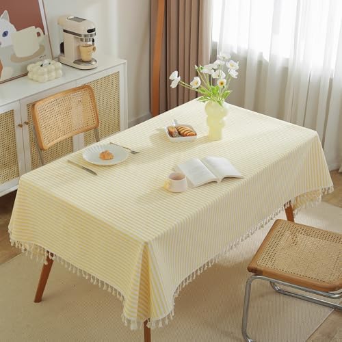meioro Striped Tablecloth Rectangle Tablecloths Cotton Blend Table Cloth Washable Tabletop Decorative Fabric Table Cover for Kitchen Dinning (Yellow, 60 x 102 Inch) - Image 3
