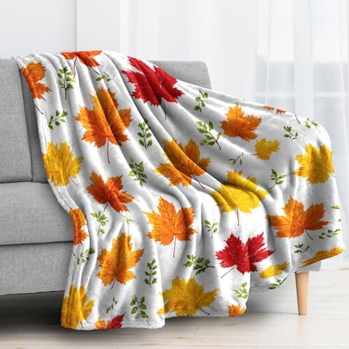 Maple Leaves Throw Blanket, Fall Leaf Fleece Blanket for Couch Bed Sofa, Autumn Seasonal Blankets and Throws, Decor & Gifts, Super Soft Plush Flannel Blanket, 50x70 - Image 2