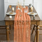 Artoid Mode 6PCS Orange Gold Gauze Table Runner 120 Inch 10FT, Glitter Metallic Foil Sheer Dining Wedding Anniversary Holiday Table Decor for Home Party - Image 6