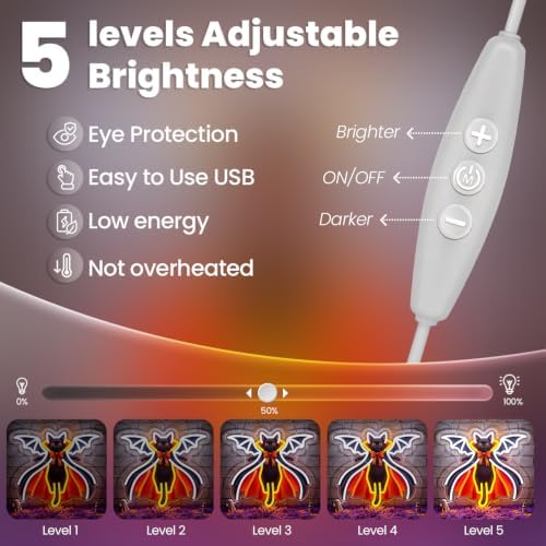 Bat Cat Halloween Neon Sign,Dimmable USB LED Wall Light - Image 4