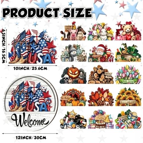 16 PCS Interchangeable Welcome Sign for Front Door, With 16 Interchangeable Seasonal Icons, Wooden Welcome Signs for Front Door for Holidays and Year Round Home Decor - Image 7