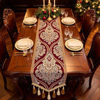 Luxury Burgundy Jacquard Damask Table Runner 120 Inch for Wedding - Image 5