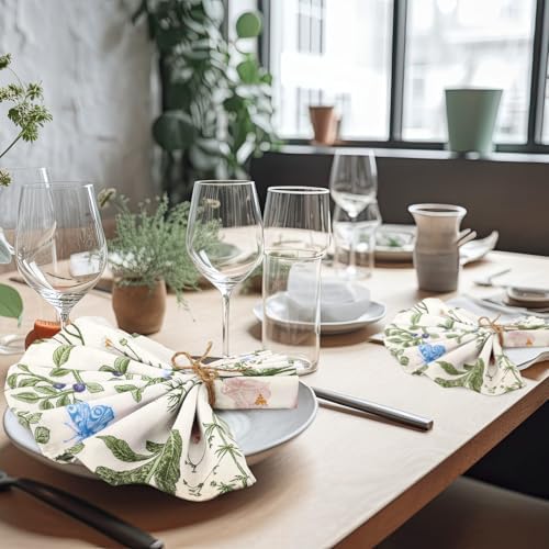 Funnymoom 36 Pcs Herbs Wildflowers Cloth Napkins Green Pink Reusable - Image 4