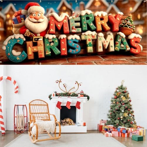 Santa Claus Garage Door Banner 16x7 Ft - Bold MERRY CHRISTMAS Text for 2 Car Garage Outdoor Indoor Decor - Image 7