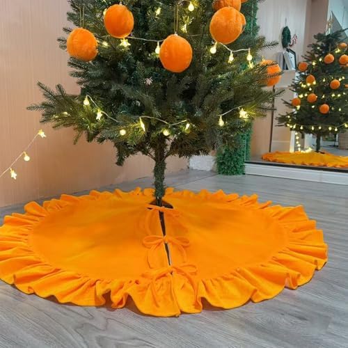 Velvet Christmas Tree Skirt Yellow 60 inch Ruffled Holiday Tree Skirt for Rustic Xmas Tree Decoration - Image 3