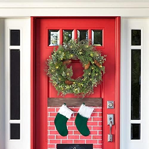 Pre Lit Christmas Wreath for Front Door Green Wreath Decorated with Pine Cones,Berry Clusters, Abundant Fit Branches 18” Lighted Christmas Wreaths for Windows Winter Wreath Hanging Wall Decor - Image 5