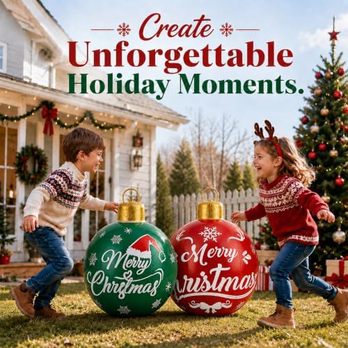 Inflatable Christmas Ornaments 2 Pack,24 Inch Giant Balls Front Porch Decor - Image 6