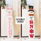 Glitzhome 42"H Christmas Double Sided Snowman Porch Sign,Wooden Xmas Porch Decor Lean Against Wall or Hang for Front Door, Welcome Sign for Indoor Outdoor Holiday Festive Decorations - Image 2