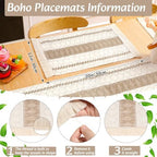 Boho Table Runner and Placemats Set, 6 Sets, Khaki A, 12x72 - Image 3