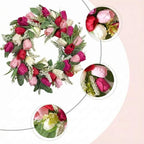 22 Inch Valentine's Day Wreath Artificial Valentines Wreaths for Front Door, Pink Floral Wreath with Green Leaves, Spring Home Decor for Wedding Holiday Window Wall Indoor Outdoor Decorations - Image 2