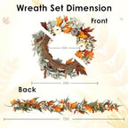 Fall 6FT Garland Wreaths 24", 4 Pack, Artificial Pumpkin - Image 2