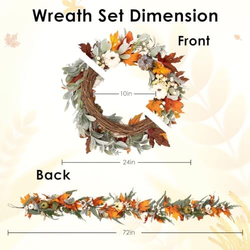 Fall 6FT Garland Wreaths 24", 4 Pack, Artificial Pumpkin - Image 2