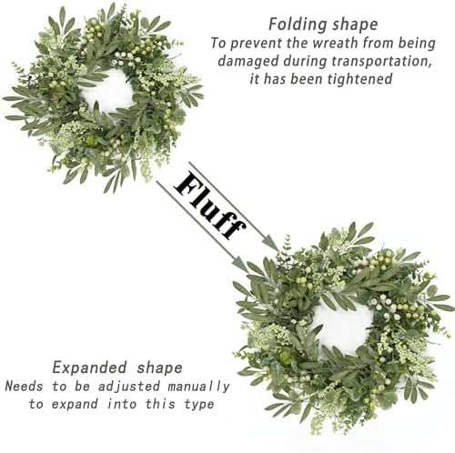 AMF0RESJ Green Eucalyptus Wreaths for Front Door Spring Summer Wreath with Eucalyptus Leaves,Olives Leaves,Mixed Berry for Indoor Outdoor Farmhouse Home Porch Wall Window Festival Wedding Decor - Image 3