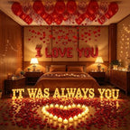 It Was Always You Light Up Letters Proposal Decorations, 14Pcs 6.3" Sign with 24Pcs Flameless Heart Candles 2000Pcs Red Artificial Rose Petals 40Pcs Latex Balloons 10Pcs Heart Balloon Valentine's Day - Image 3