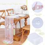 Fanqisi White Pearl Table Runner Floral Tulle Gauze Runner 10FT 4 Pack - Image 3