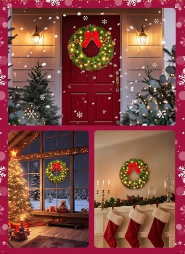 Brightown 24 Inch Pre-Lit Christmas Wreaths for Front Door, 50LED - Image 6