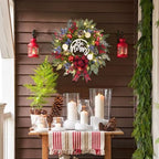 Prelit Christmas Wreath for Front Door Outside,22 inch Be Merry Wreath with red Black Buffalo Plaid Bow,Lighted Farmhouse Christmas decoration-30 LED Light/Timer,Winter Door Wreath, Porch Decor - Image 5