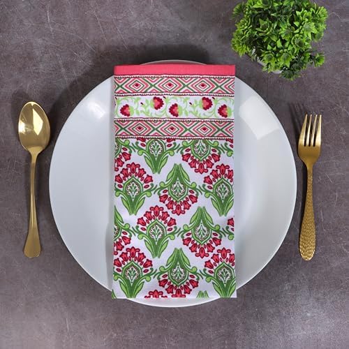 FINGERCRAFT Cloth Napkins Set of 12 Cotton Linen, 20x20 in Border Camellia - Image 4
