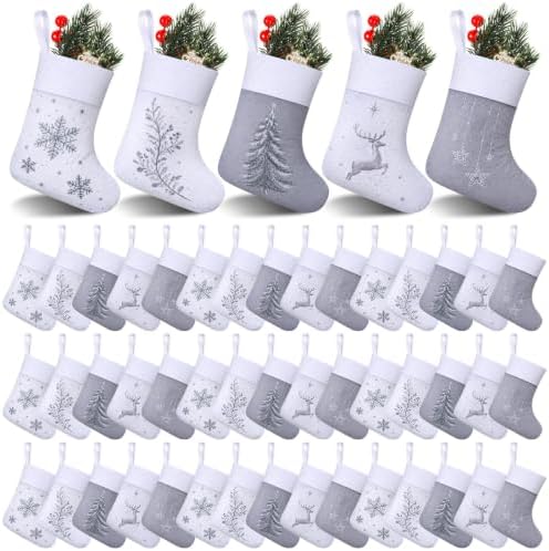 HooLing 50 Pcs 7 Inch Mini Christmas Stockings Bulk, Silver-Gray, Basic by HooLing