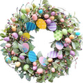 24 Inch Spring Easter Eggs Wreath with Lamb Ears Leaves for Front Door, Glitter Eggs Green Leaves Door Wreath with Berries for Indoor and Outdoor, Easter Egg for Home Decor by Egolot