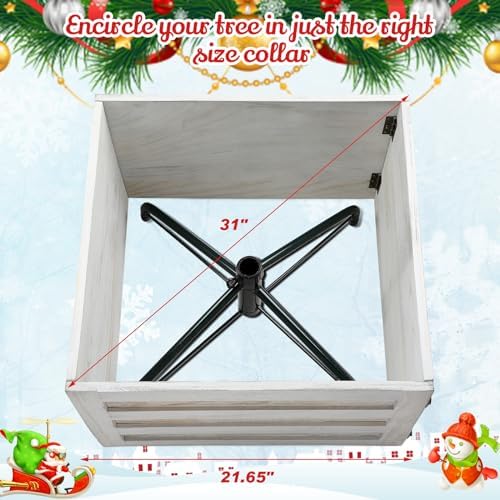 Macarrie Wood Christmas Tree Collar Box, Stand Cover, White, 26 x 12 Inch - Image 3