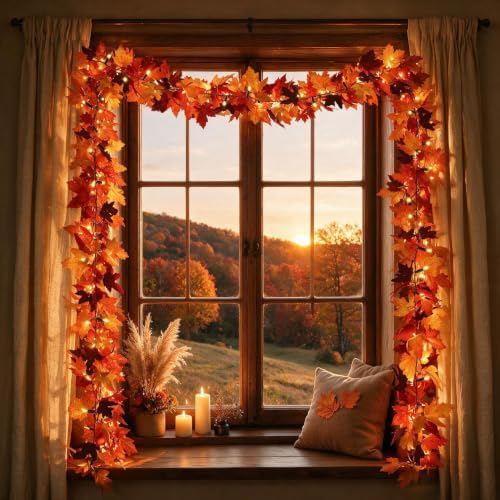 2 Pack 12Ft 50 LED Fall Garland with Lights,8 Modes Waterproof Battery Operated Fall Decorations Lights for Mantle Fireplace Table Indoor Thanksgiving Decor - Image 7