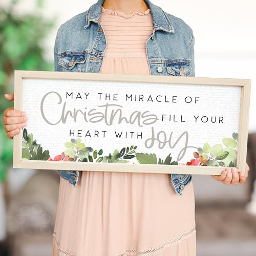 Simply Said, INC Farmhouse Frames Christmas Sign - May the Miracle Fill Your Heart with Joy - 10 x 24 inches - Holly Mantel Decor - Rustic Wood Christmas Decor FF1247 - Image 4