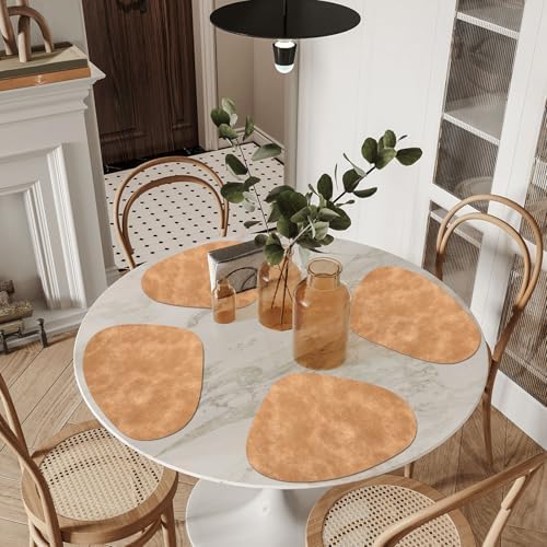 ADRIMER Placemats, Heat Resistant Round Placemats Set of 12 Washable 13 x 17 Inch, Waterproof Table Mats Wipeable for Kitchen, Dining Room Table Christmas Decor, Camel - Image 6