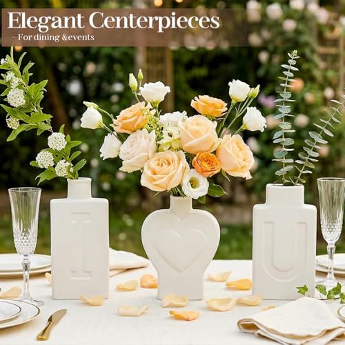 TBWIND 3 Pack White Heart Ceramic Vases, I Love U Home Decor - Image 4
