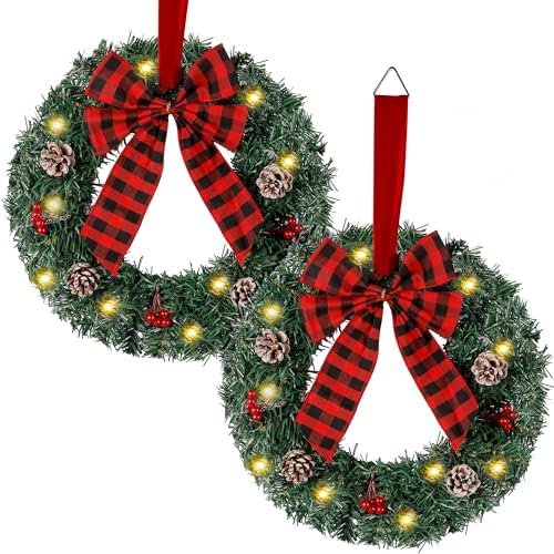 Zcaukya Pre-lit Christmas Wreaths, 14 Inch, 2 Packs by Zcaukya%7CBringYouHappyTime