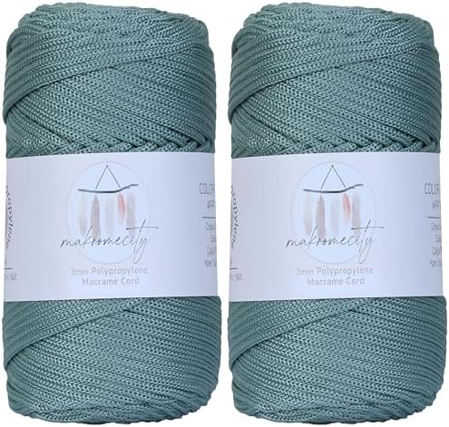 Makromecity, 2 Skeins of Polyester Macrame Cord 3mm x 131 Yards (394 feet) 3mm Polypropylene Crepe Green Macrame Cord Crochet Macrame Bag Cord Crafts for Wall Hangings, Bags, Underplate, Rug… by Makromecity