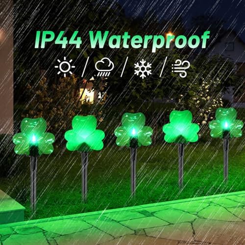 2*4 Pack LED St. Patricks Shamrock Pathway Lights for St. Patricks Day Decorations, Green Lucky Clover Pathway Stake Lights Outdoor Waterproof, UL Certified for Lawn Yard Walkway Irish Decor, Plug In - Image 4