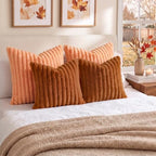 decorUhome Fall Faux Fur Throw Pillow Covers 26x26 Set of 2 Light Rust - Image 4