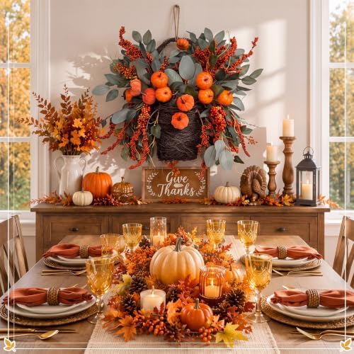 Norme Fall Basket Wreath for Front Door 19 in Autumn Pumpkin Harvest Wreath - Image 5