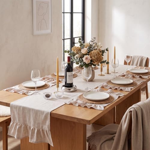 6 Boho Round Woven Placemats Ruffle Table Runner 13x72 - Image 6