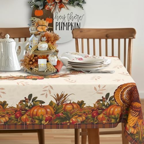 Thanksgiving Turkey Tablecloth Vintage Fall Pumpkin Table Cloth for Kitchen Decoration - 60" X 120" Rectangle/Oblong by BnhjsdwTablecloth