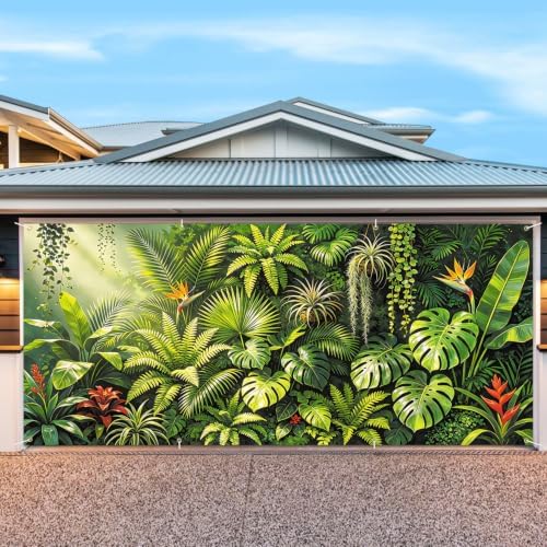 6X13FT Summer Tropical Leaves Garage Door Cover Decorations Tropical Leaves Garage Door Banner for Outdoor Indoor Summer Party Photography Backdrop - Image 4