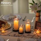 Hewory Hurricane Candle Holder for Pillar Candles: Black Votive Candle Holders Set of 12, Glass Hurricane with Metal Candle Plate, Pillar Candle Holder for Table Centerpiece Wedding Holiday Home Decor - Image 4