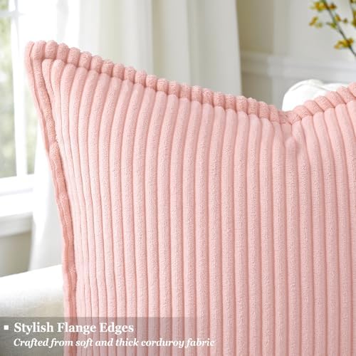 decorUhome Fall Corduroy Pink Throw Pillow Covers 26x26 Set of 2 - Image 2
