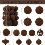 30pcs Velvet Christmas Ball Ornaments, Flocked Shatterproof Christmas Ornaments Hanging Xmas Tree Decorations Set for Home Party Holiday Decor (Multi-Size, Brown) - Image 2