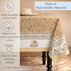 Floral Rectangle Table cloth | 100% Cotton Hand Block Printed Thanksgiving Spring Table Cover| Washable Wrinkle Resistant, for Dining , Kitchen, Festive, Parties, Weddings (Pink Yellow, 72x120 inch) - Image 2