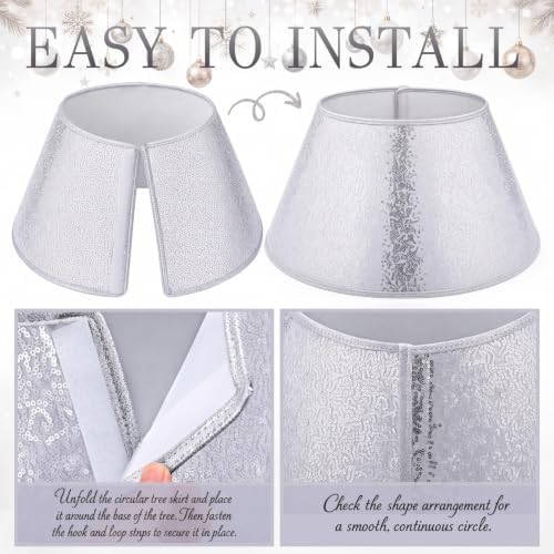 Fabric Christmas Tree Collar 24 Inch Silver Christmas Tree Stand Base Cover - Image 3