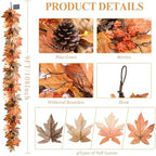9 FT Lighted Fall Garland with Lights Autumn Automatic ON/Off Timer - Image 4