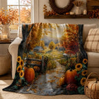 Autumn Country Road Flannel Throw Blanket 80X60in - Image 3