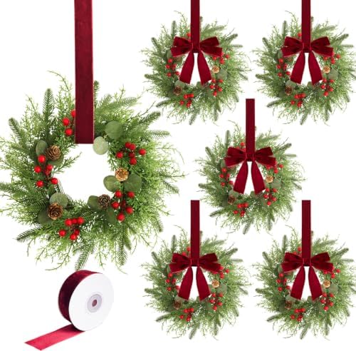 Thewe 6Pcs 14" Christmas Candle Wreaths for Kitchen Cabinet Table Decor by Unknown